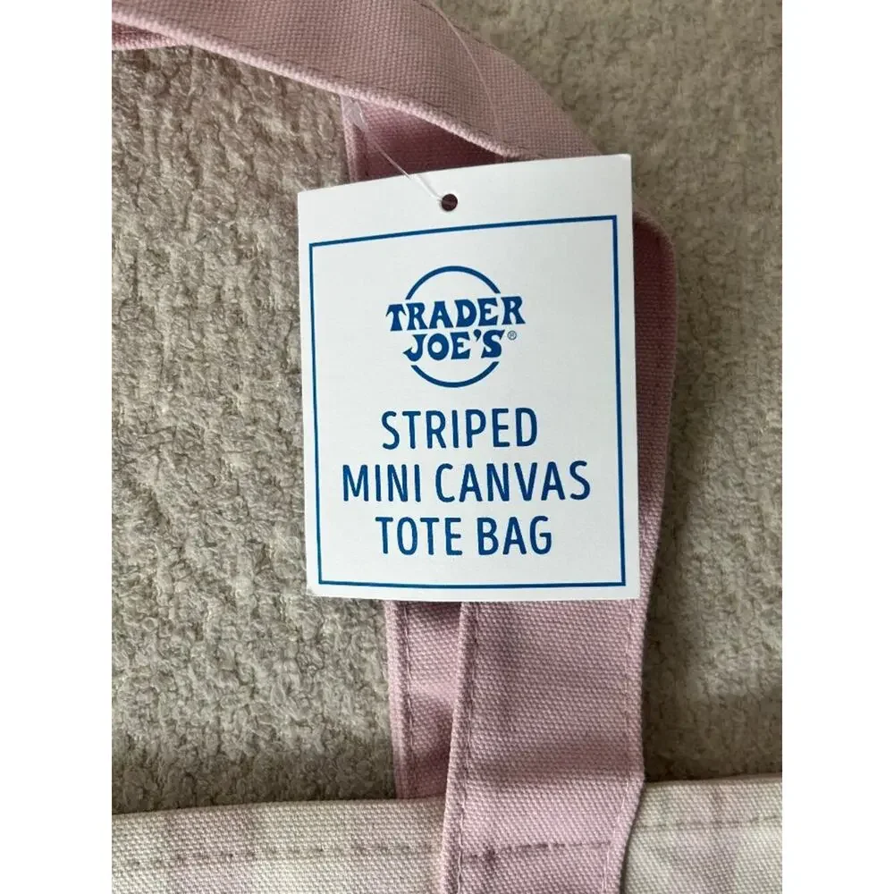 Trader Joe's Set of 2 Striped Mini Canvas Tote Bags Pink & Mint NWT